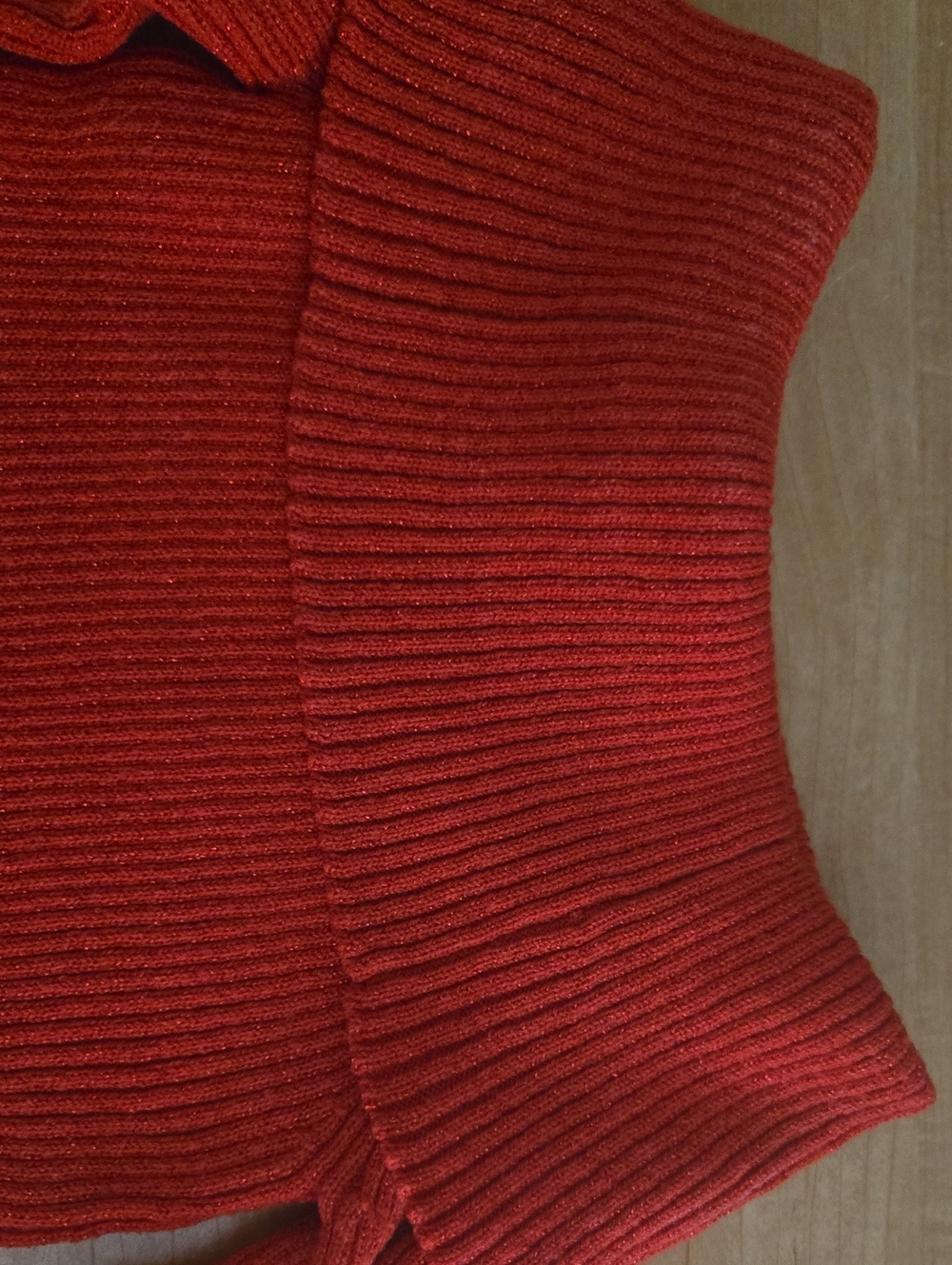 Off-Shoulder Ribbed Red Kid's Sweater - Picture 3 of 3